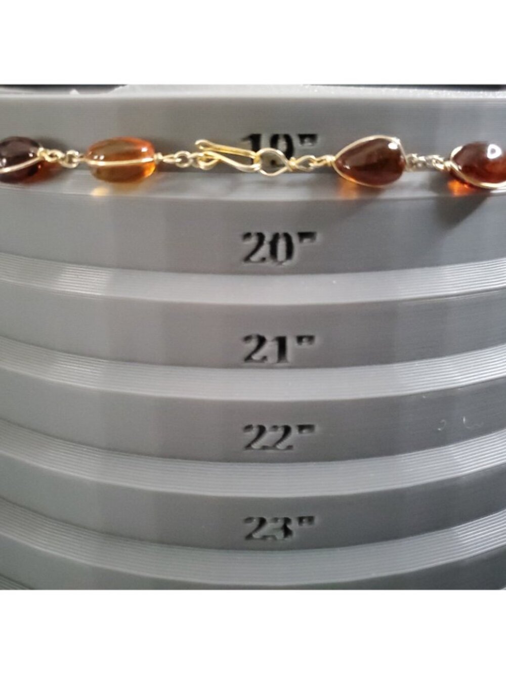 Amber Necklace Gold Tone Wire Wrapped Station 20" - Picture 5 of 5